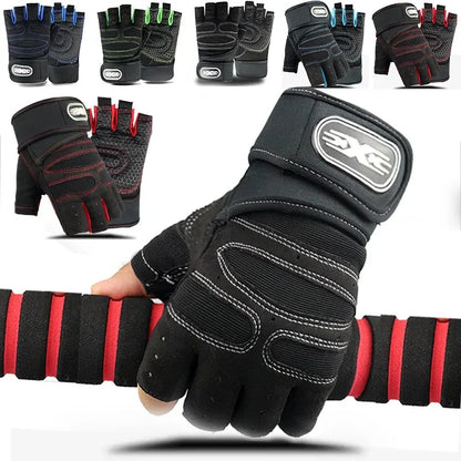 Guantes de Gimnasio Unisex con Soporte de Muñeca – Medio Dedo para Pesas, Ciclismo y Culturismo