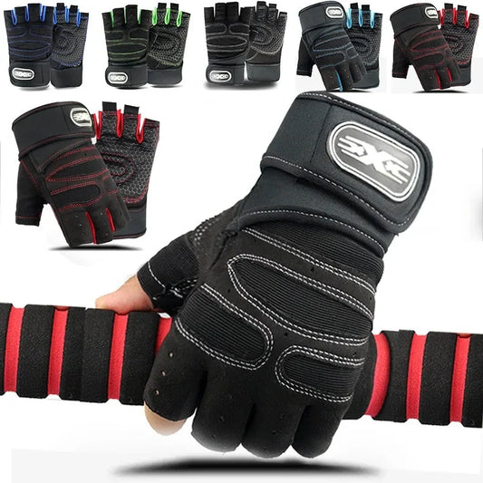 Guantes de Gimnasio Unisex con Soporte de Muñeca – Medio Dedo para Pesas, Ciclismo y Culturismo
