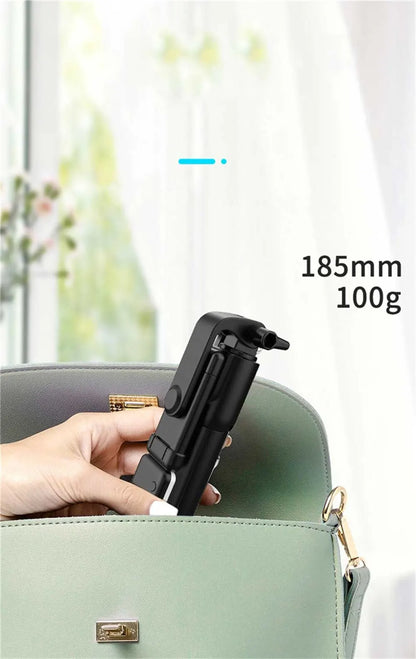 Portable tripod support with Bluetooth Selfie stick, fill light with remote shutter, extendable wireless remote retractable phone holder