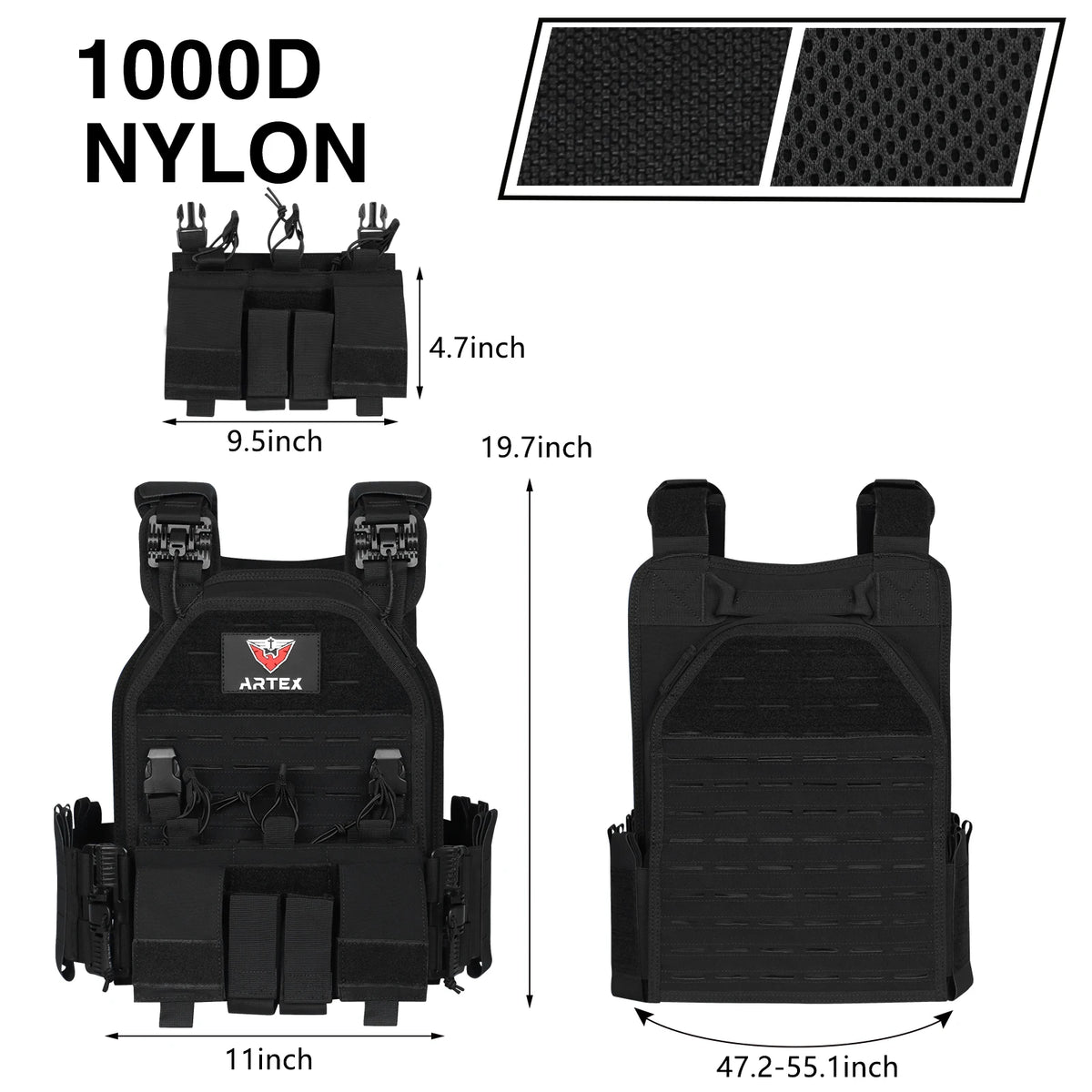 Chaleco Táctico MOLLE Artex AV-8008 – 1000D Nylon, Corte Láser