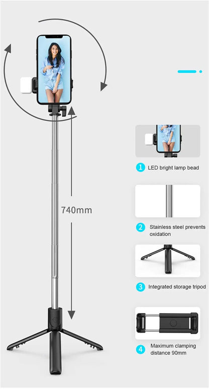 New Bluetooth Selfie Stick, Mobile Phone Holder, Multifunctional Portable Retractable Mini Tripod with Wireless Remote Shutter