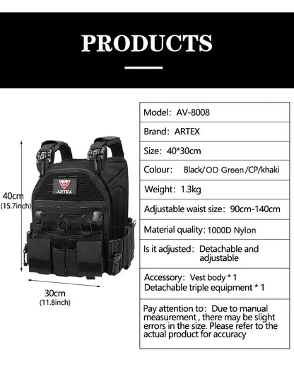 Chaleco Táctico MOLLE Artex AV-8008 – 1000D Nylon, Corte Láser