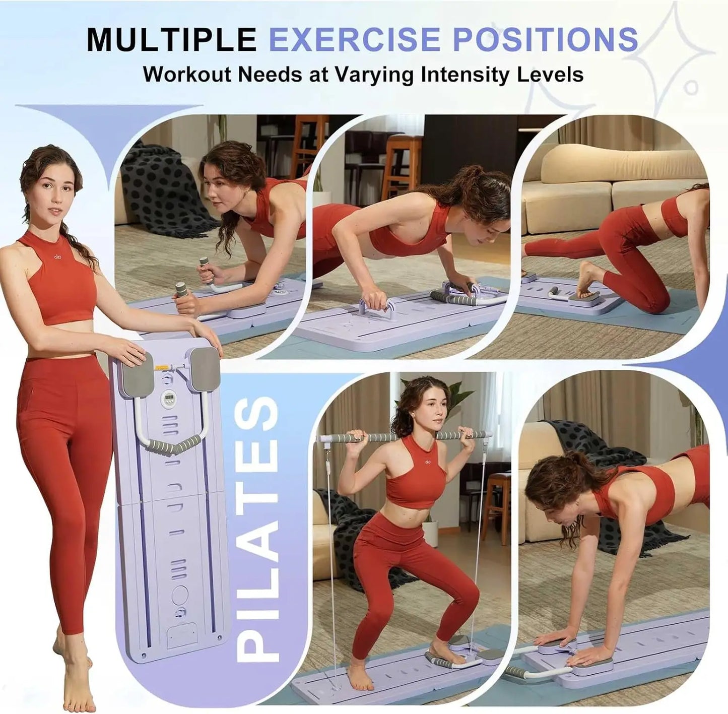 Multifunctional Pilates Board, Abdominal Exercise Board, Resistance Bands for Fitness, Leg, Arm and Back Training for Home and Office