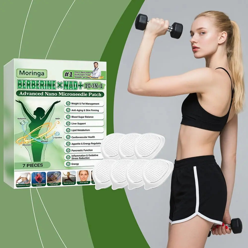 7 pieces/box, 10-in-1, Moringa Microneedle Patch with Berberine & NAD+ for Body Shaping, Adhesive for Women and Men