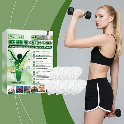 7 pieces/box, 10-in-1, Moringa Microneedle Patch with Berberine & NAD+ for Body Shaping, Adhesive for Women and Men