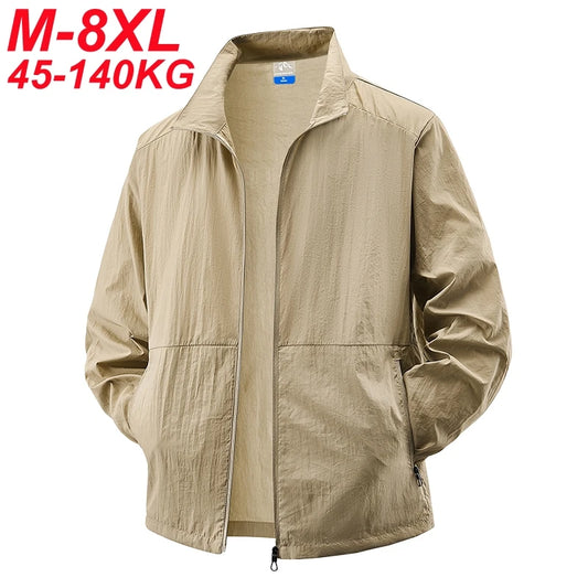 Abrigos de piel con protección UV UPF50 + para hombre, talla grande 8XL, 7XL, 6XL, cortavientos de verano, chaqueta reflectante con bloqueo UV para parabrisas ligero