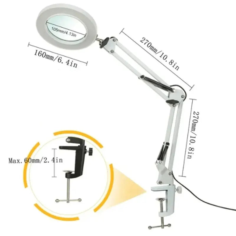 Lupa LED 72 Luces con Brazo Articulado – Aumento 8X/10X, 3 Modos de Color, USB