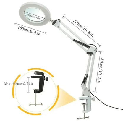 Lupa LED 72 Luces con Brazo Articulado – Aumento 8X/10X, 3 Modos de Color, USB