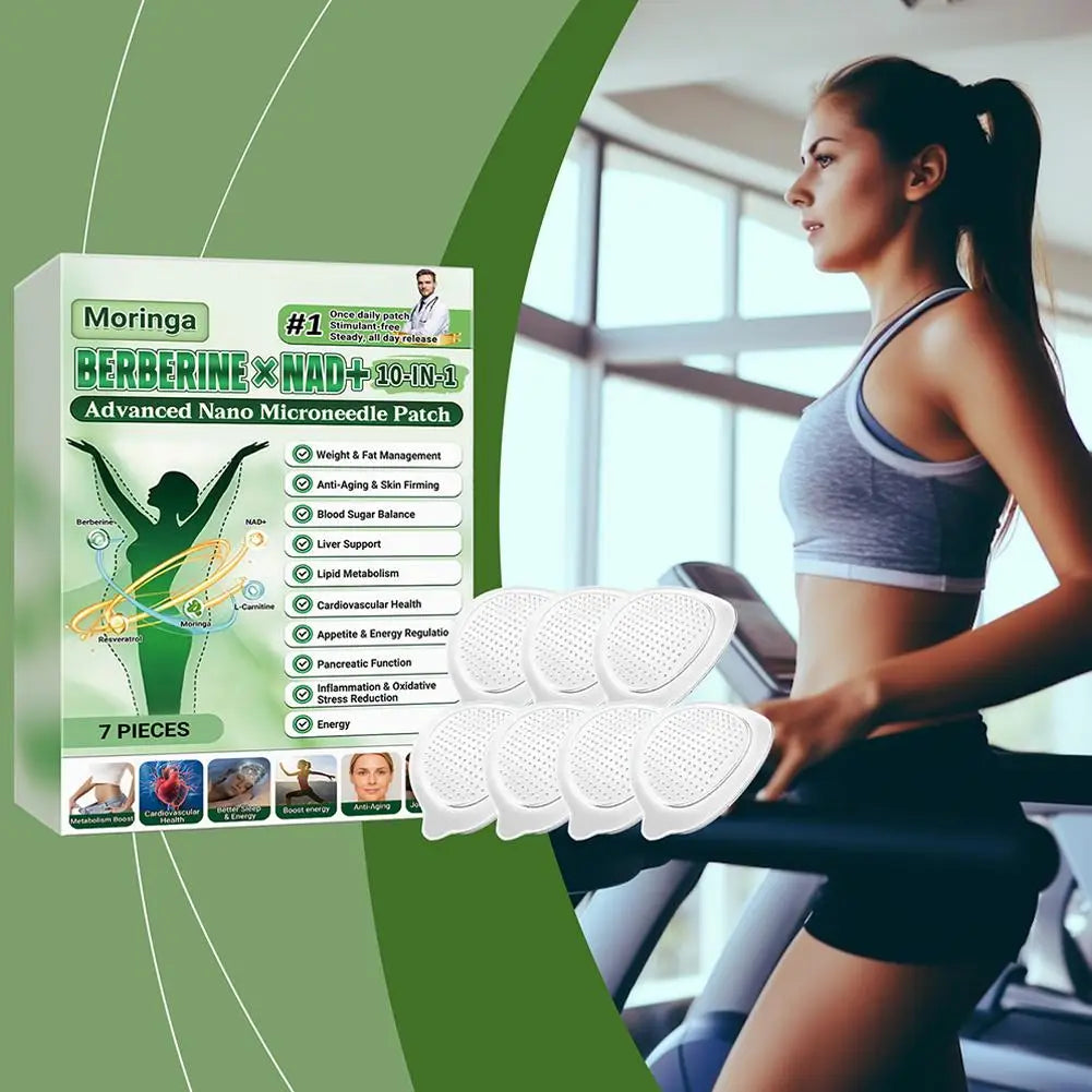 7 pieces/box, 10-in-1, Moringa Microneedle Patch with Berberine & NAD+ for Body Shaping, Adhesive for Women and Men