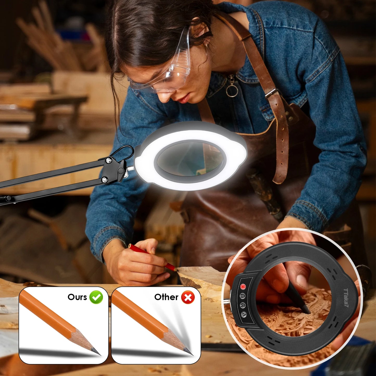 Lupa LED 72 Luces con Brazo Articulado – Aumento 8X/10X, 3 Modos de Color, USB