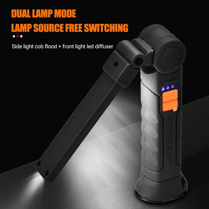 Portable COB LED Lantern, USB Rechargeable Work Light, Magnetic Hanging Lamp with Built-in Battery, Camping Flashlight