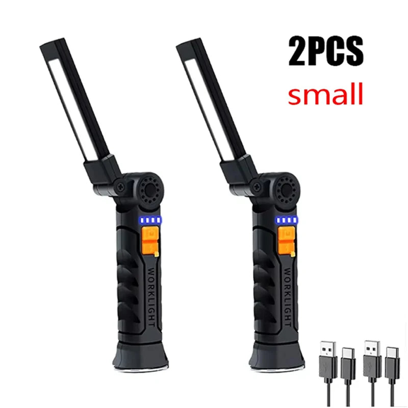 Portable COB LED Lantern, USB Rechargeable Work Light, Magnetic Hanging Lamp with Built-in Battery, Camping Flashlight