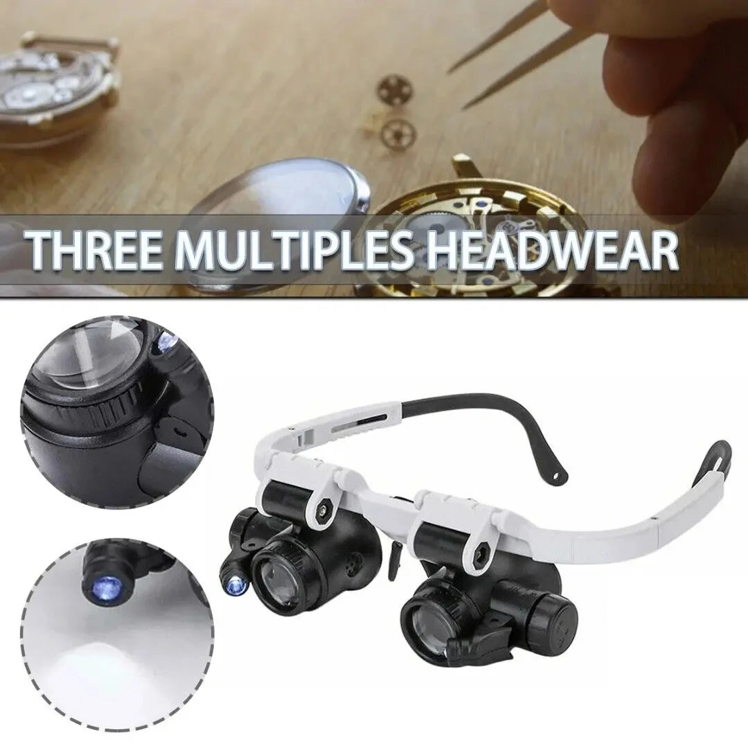 2XLED Watch Jewelry Repair Magnifier Head-mounted Headband Magnifying Glasses Adjustable Lens 8X 15X 23X