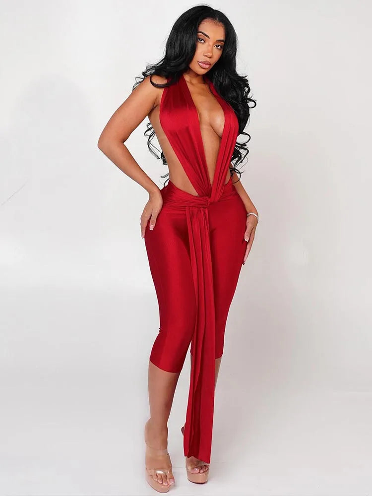 Strange Cat Patchwork Halter Romper Women Sleeveless Ribbon Elastic Backless Workout Activewear Midnight Activity Skinny Jumpsuits