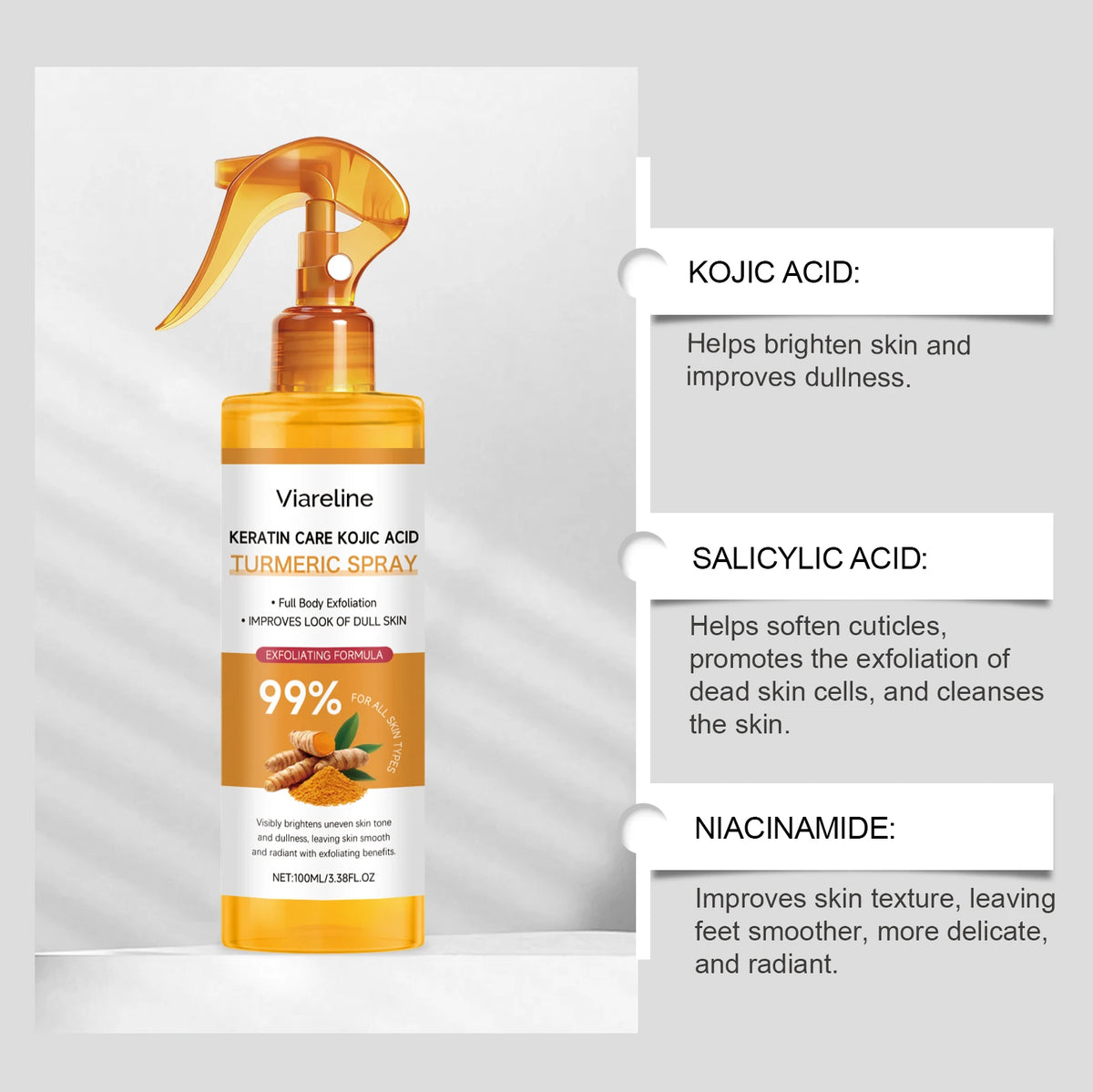 Spray Exfoliante Kójico con Cúrcuma | Cuidado Corporal