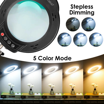 Lupa LED 72 Luces con Brazo Articulado – Aumento 8X/10X, 3 Modos de Color, USB