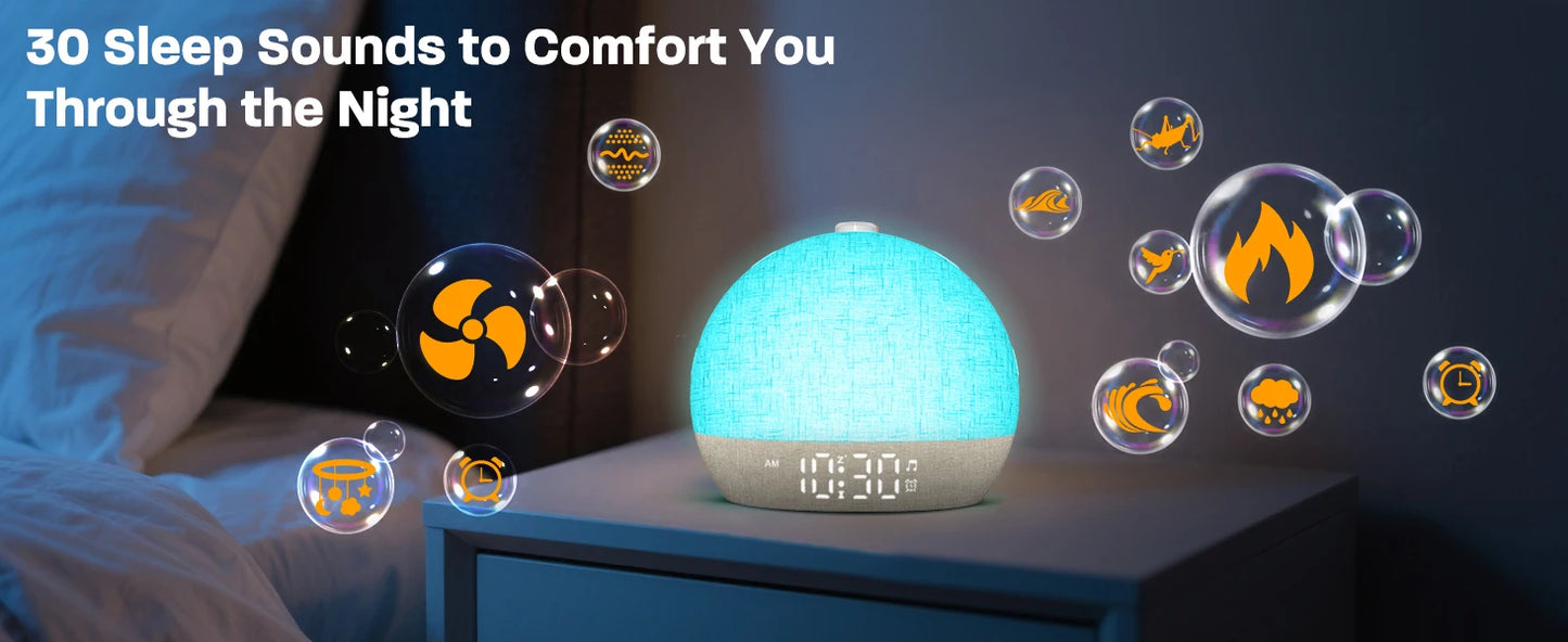 Despertador con Luz de Amanecer | 30 Sonidos, Luz RGB y Temporizador