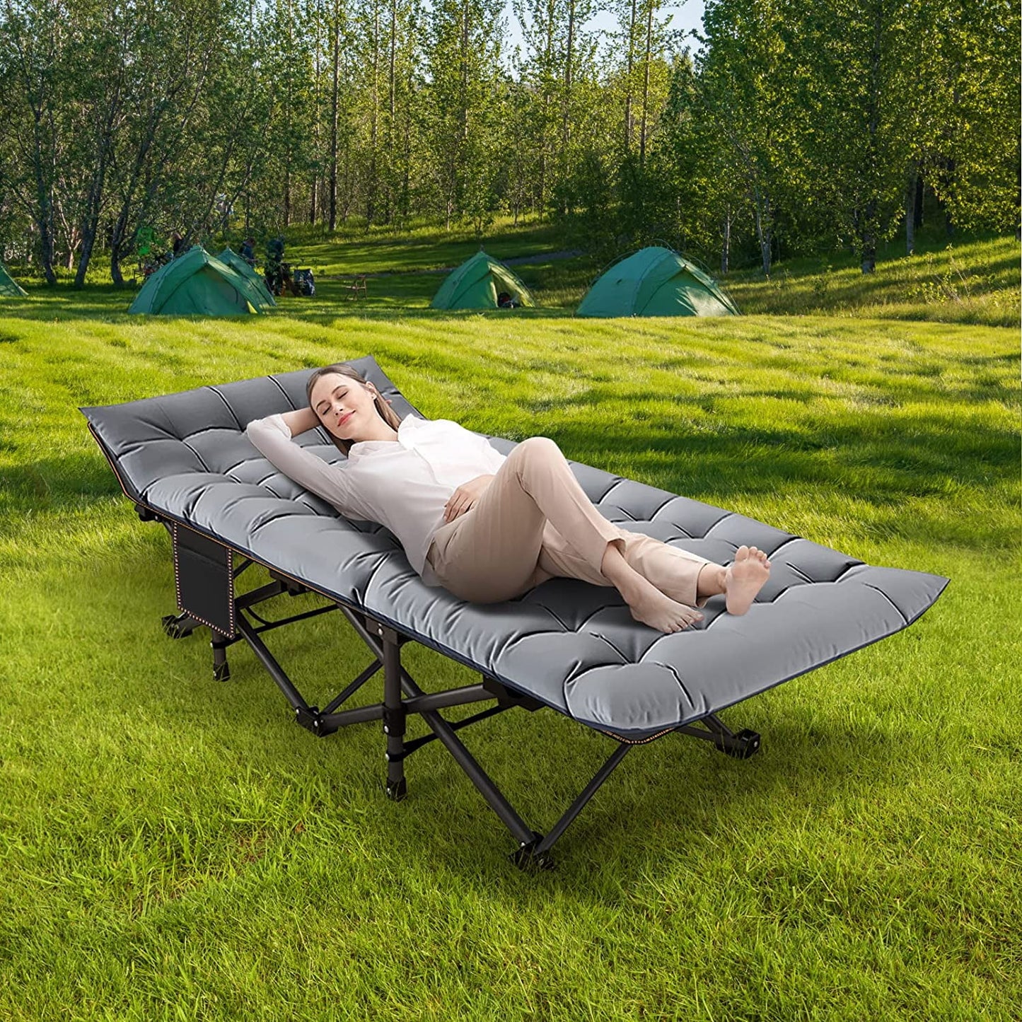 Folding Camping Cots for Adults 880Lbs, 2 Pack 28" Extra Wide Sturdy Sleeping Cot, Folding Rollaway Guest Bed with 3.3 Inch 2 Sided Mattress & Carry Bag