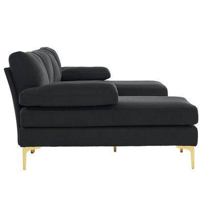 Sofá Seccional, Juego De Sofá Convertible En Forma De U Con Tela De Lino Suave, Sofá Cama Con Chaise Para Sala De Estar 4 Asientos Negro
