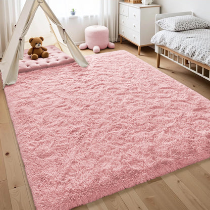 Shag Area Rug, 9Ft X 12Ft Soft Fluffy Area Rugs for Living Room Bedroom Decor Carpet, Pink