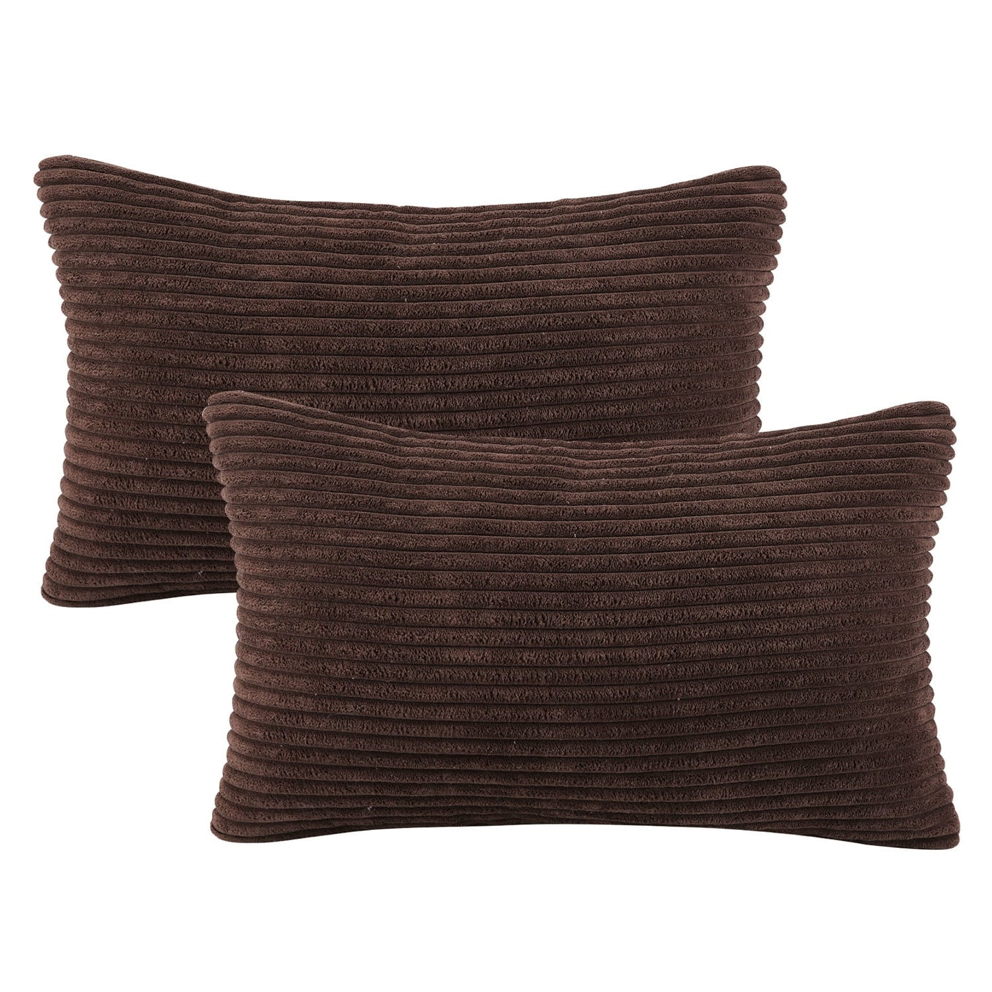 Fluffy Corduroy Velvet Solid Color Suqare Cusion Accent Decorative Throw Pillow for Couch, 12" X 20", Dark Brown, 2 Pack