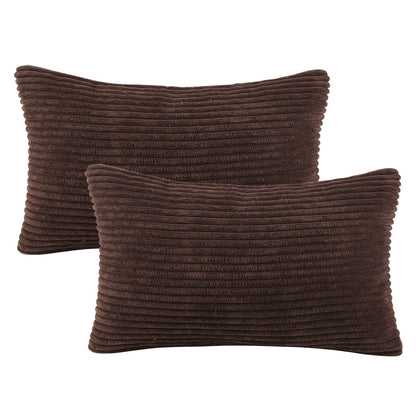 Fluffy Corduroy Velvet Solid Color Suqare Cusion Accent Decorative Throw Pillow for Couch, 12" X 20", Dark Brown, 2 Pack