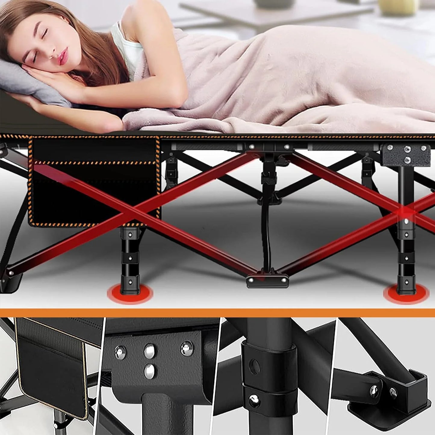 Folding Camping Cots for Adults 880Lbs, 2 Pack 28" Extra Wide Sturdy Sleeping Cot, Folding Rollaway Guest Bed with 3.3 Inch 2 Sided Mattress & Carry Bag