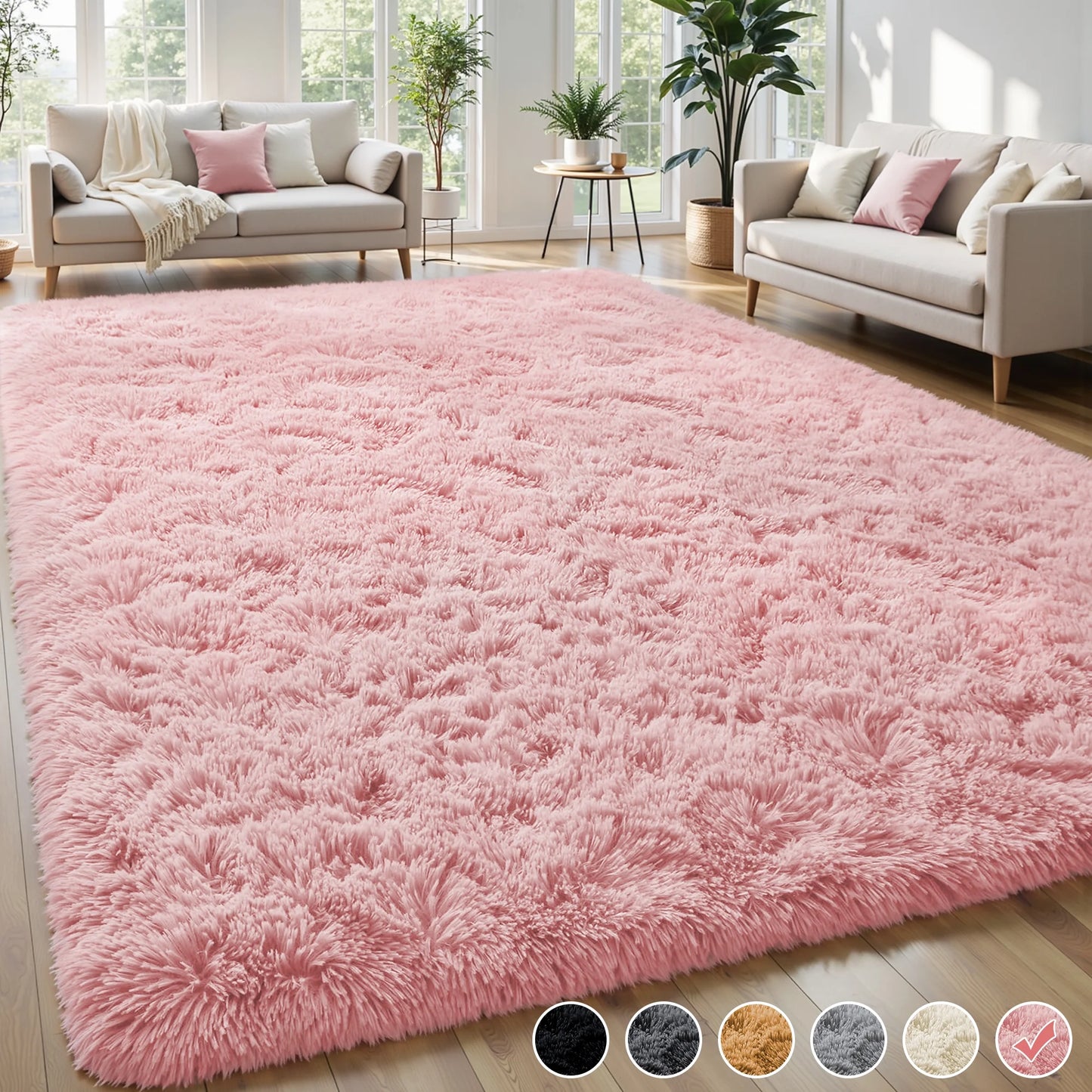 Shag Area Rug, 9Ft X 12Ft Soft Fluffy Area Rugs for Living Room Bedroom Decor Carpet, Pink