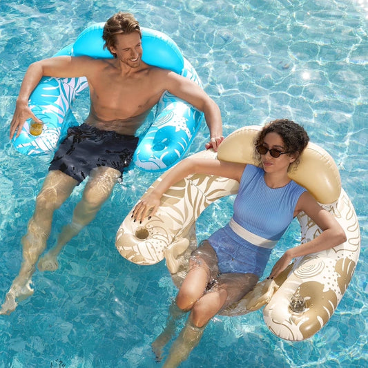 Paquete De 2 Sillas De Piscina Con Portavasos, Flotadores Inflables De Piscina Para Adulto, Silla De Flotadores Inflable, Diseño De Tapete De Fideos Tipo Hamaca Con Hojas Para Relajarse, Diversión Acuática De Verano, Fiesta De Natación, Playa (Azul, Gris)