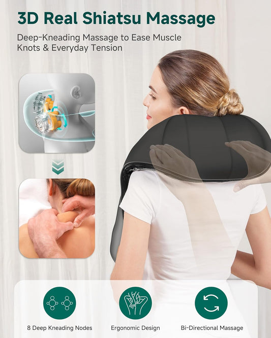 Shiatsu Neck and Shoulder Massager - Back Massager with Heat, Deep Kneading Electric Massage Pillow for Neck, Back, Shoulder,Foot,Body