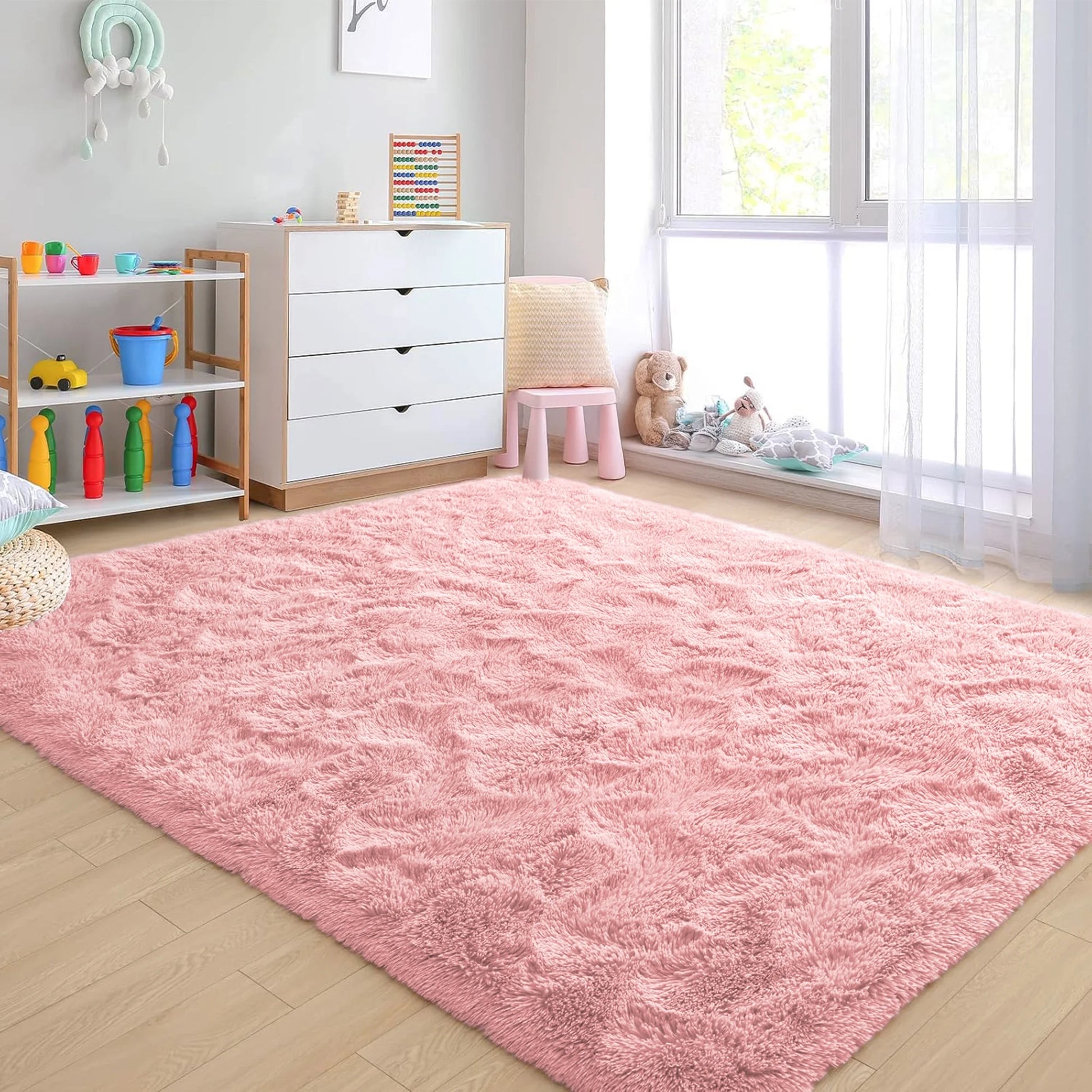 Shag Area Rug, 9Ft X 12Ft Soft Fluffy Area Rugs for Living Room Bedroom Decor Carpet, Pink