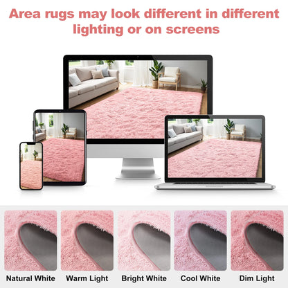 Shag Area Rug, 9Ft X 12Ft Soft Fluffy Area Rugs for Living Room Bedroom Decor Carpet, Pink