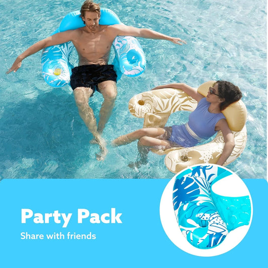 Paquete De 2 Sillas De Piscina Con Portavasos, Flotadores Inflables De Piscina Para Adulto, Silla De Flotadores Inflable, Diseño De Tapete De Fideos Tipo Hamaca Con Hojas Para Relajarse, Diversión Acuática De Verano, Fiesta De Natación, Playa (Azul, Gris)