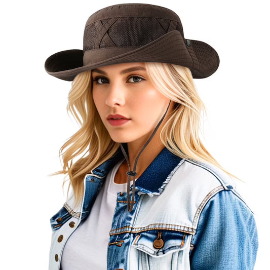 Bucket Hats for Women Outdoor Breathable Sun Hat Adjustable Wide Brim Bucket Hat for Fishing Hiking Camping, Curry