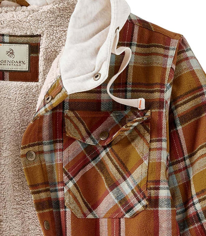 Mens Hooded Shirt Jacket Plaid Flannel Berber Lined Polyfill Insulated Shacket