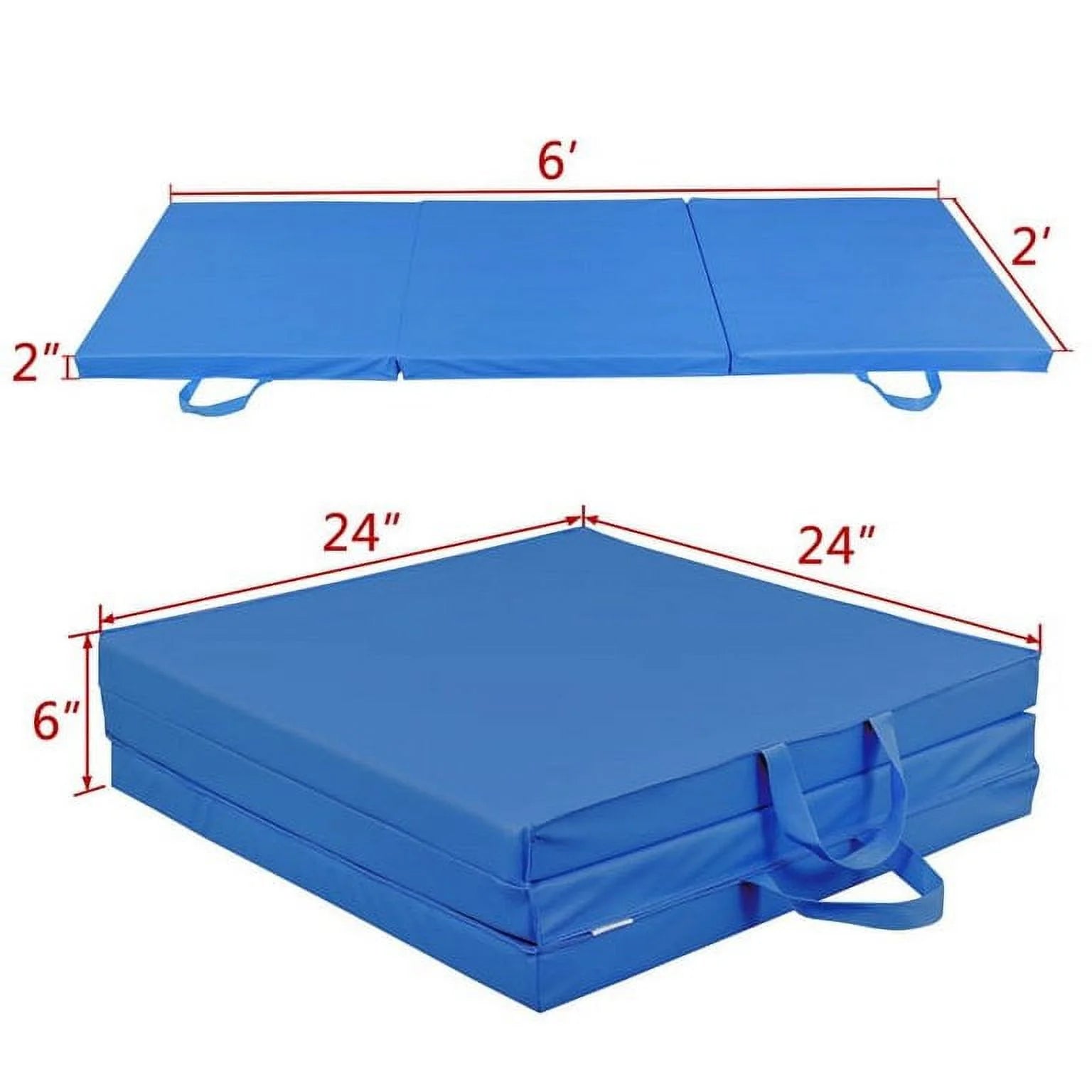 Tapete De Gimnasio Plegable De 6' X 2' Para Ejercicio, Aeróbicos, Yoga, Entrenamiento, Tapetes De Acrobacias Para El Piso Del Gimnasio En Casa Con Asas De Transporte Para Gimnasia, Estiramiento, Artes Marciales-Azul