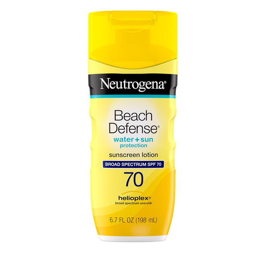 Sunscreen Lotion Beach Defense SPF 70, Face & Body Sunscreen, Broad Spectrum, Fast Absorbing, 6.7 Fl Oz, Water Resistant 80 Min, Oil-Free, Oxybenzone & Octinoxate Free