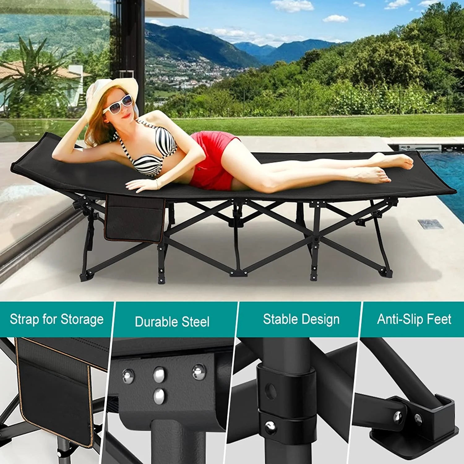 Folding Camping Cots for Adults 880Lbs, 2 Pack 28" Extra Wide Sturdy Sleeping Cot, Folding Rollaway Guest Bed with 3.3 Inch 2 Sided Mattress & Carry Bag