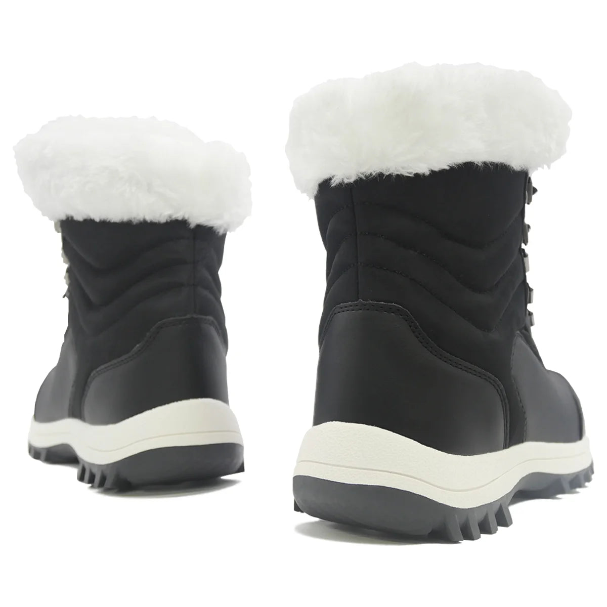 Women'S Snow Boots Cozy Insulated Faux Fur Lined Waterproof Mid-Calf Winter Boots, Black