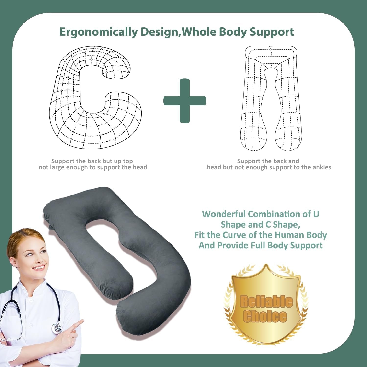 Pregnancy Pillow, U Shaped Pregnancy Pillows for Sleeping Full Body Pillow Maternity Pillow for Pregnant Women 58 Inch, Pregnant Women Must Have with Removable Cover, Black