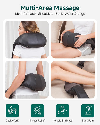 Shiatsu Neck and Shoulder Massager - Back Massager with Heat, Deep Kneading Electric Massage Pillow for Neck, Back, Shoulder,Foot,Body