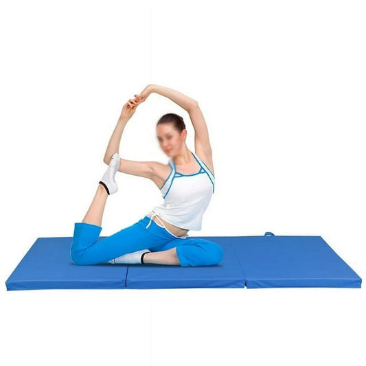 Tapete De Gimnasio Plegable De 6' X 2' Para Ejercicio, Aeróbicos, Yoga, Entrenamiento, Tapetes De Acrobacias Para El Piso Del Gimnasio En Casa Con Asas De Transporte Para Gimnasia, Estiramiento, Artes Marciales-Azul