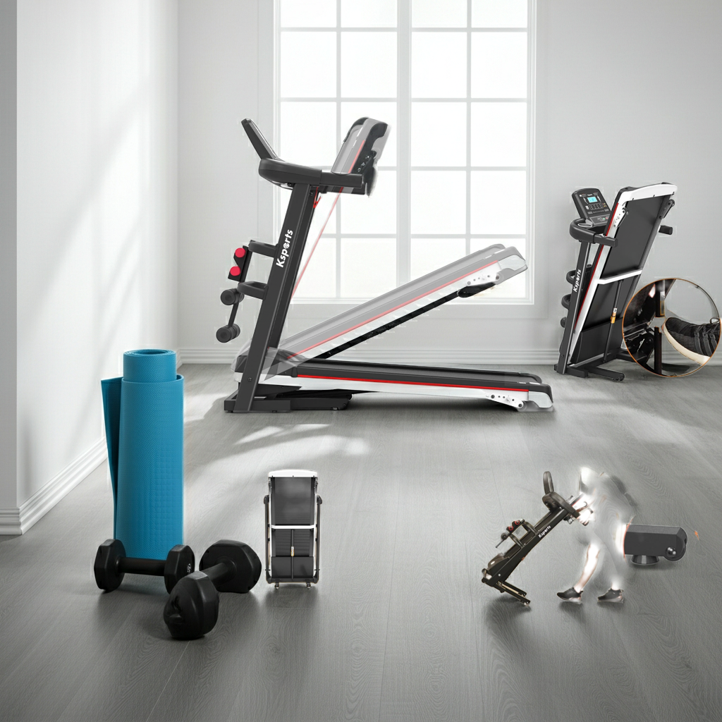 Folding Electric Treadmill with Dumbbells and Mat | Home Gym Bundle