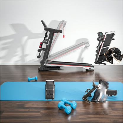 Folding Electric Treadmill with Dumbbells and Mat | Home Gym Bundle