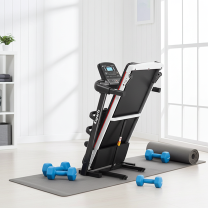 Folding Electric Treadmill with Dumbbells and Mat | Home Gym Bundle