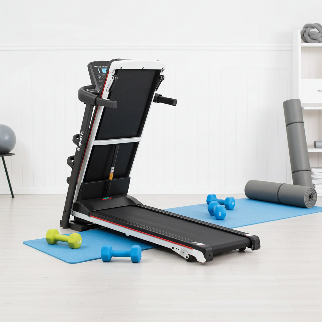 Folding Electric Treadmill with Dumbbells and Mat | Home Gym Bundle